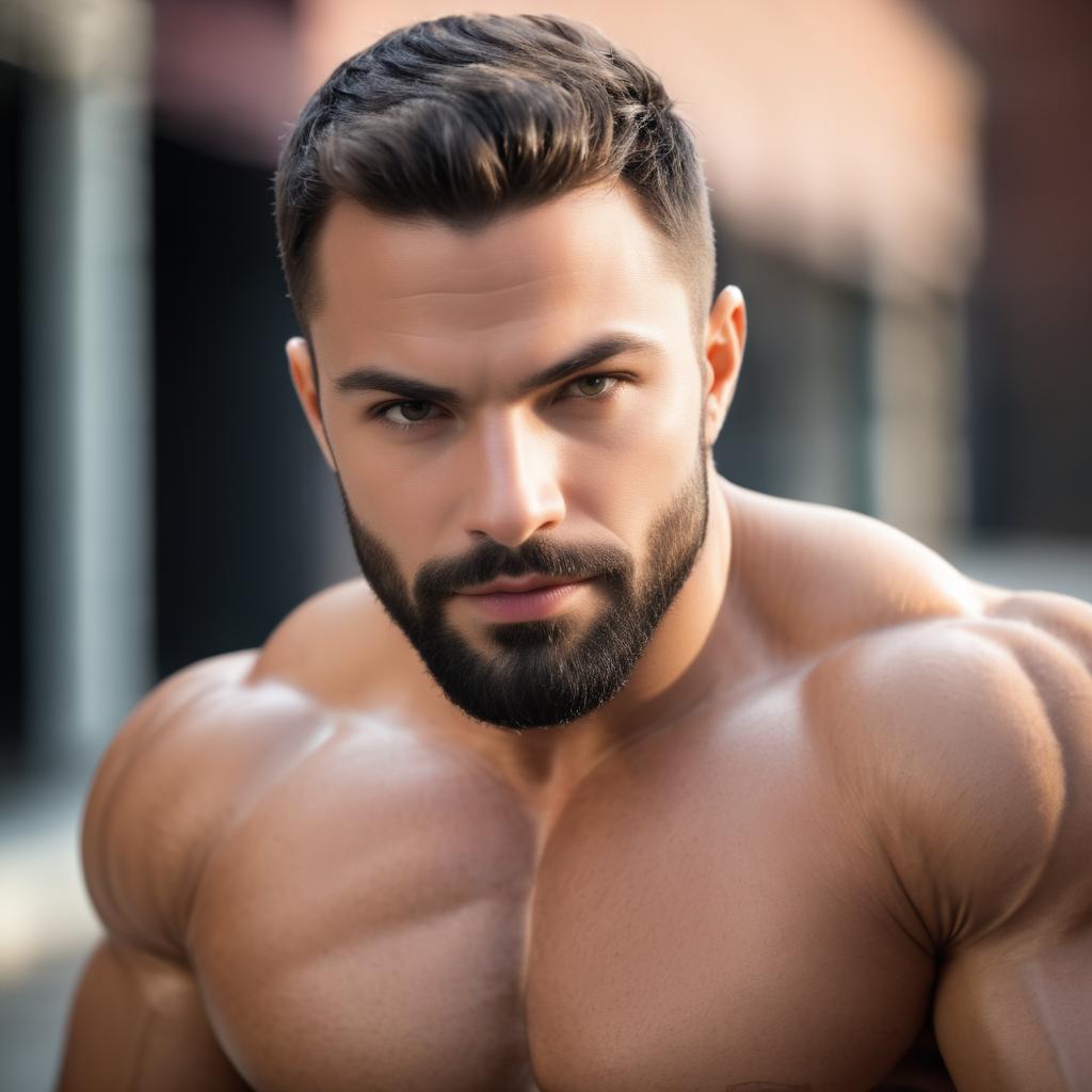 Close-Up of Muscular Man with Facial Hair