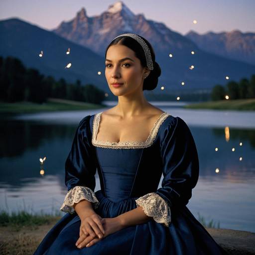 Woman in Historical Dress by Mountain Lake