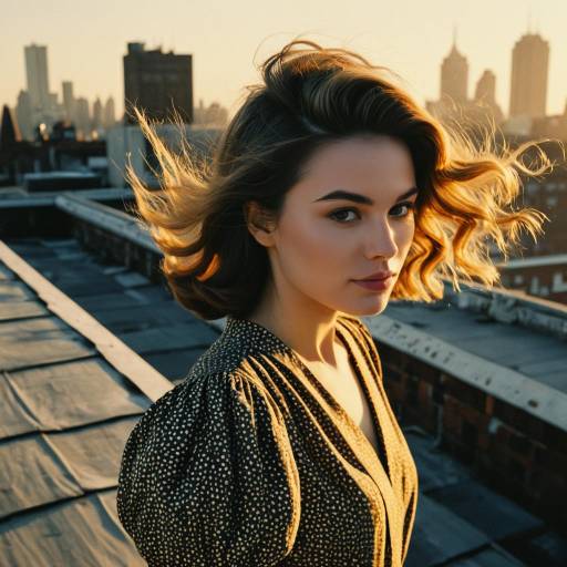 Woman with Textured Blowout Hairstyle on Rooftop