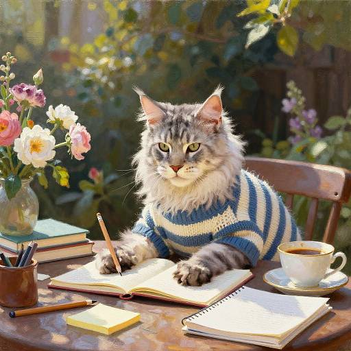 Cozy Maine Coon Studying in Garden