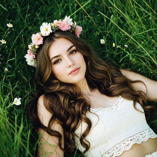 Young Woman with Flower Crown Lying in Meadow