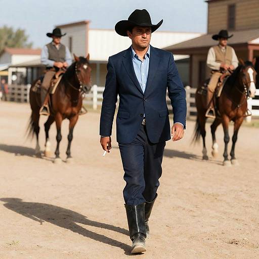 Western Cowboy in Dusty Town Setting