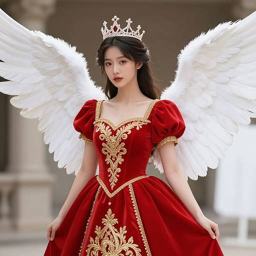 Elegant Female Angel in Red Dress