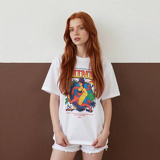 Young Woman with Red Hair Against Wall