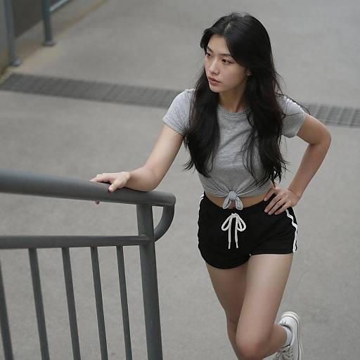 Young Woman Leaning on Stair Rail