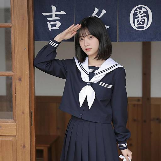 Asian Woman in Sailor School Uniform