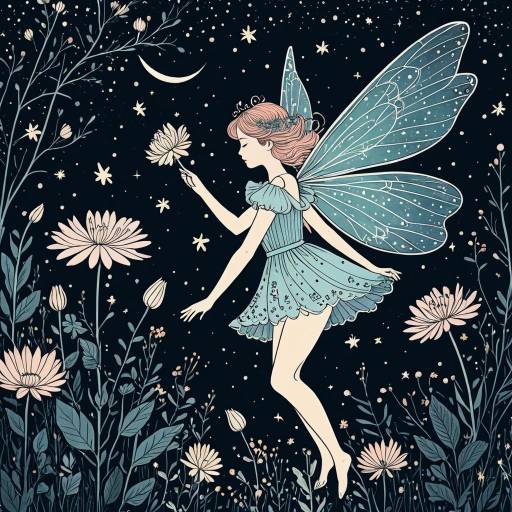 Whimsical Night Bloom Fairy Illustration