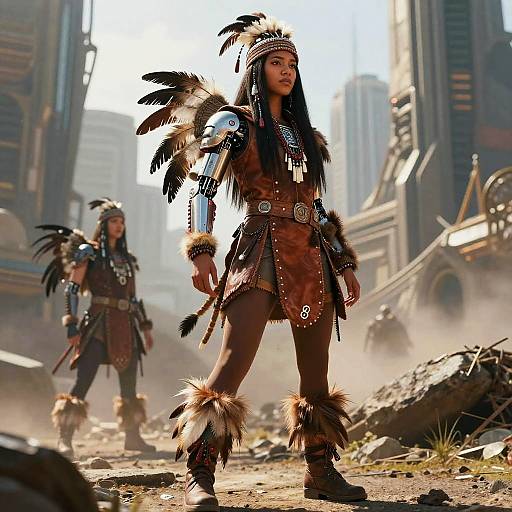 Cyberpunk Pocahontas in Dystopian City