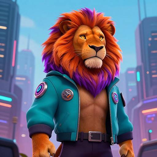 Cyberpunk Anthropomorphic Lion Illustration