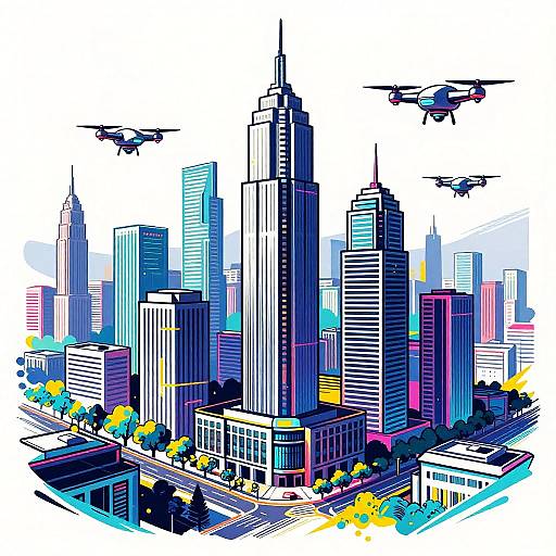 Dynamic Futuristic Cityscape Illustration