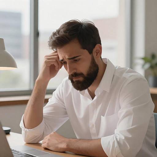 Concerned Man at Desk Illustration