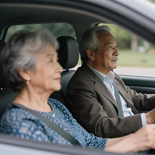 Elderly Asian Couple Driving in Car