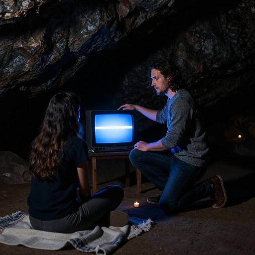 Candlelit Cave Scene with TV