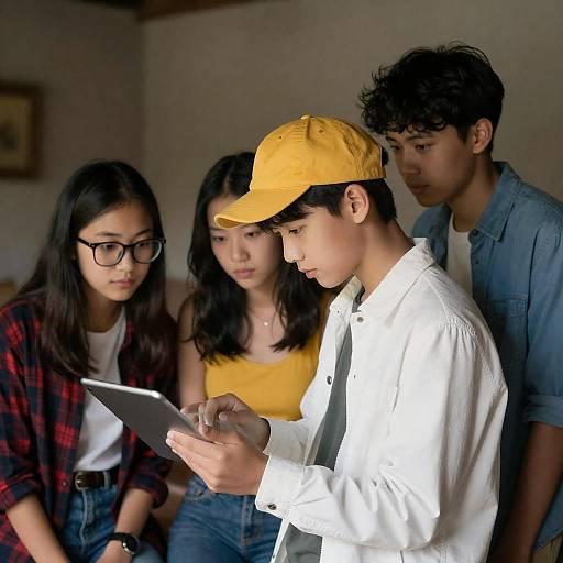 Group of Teenagers Using Tablet Indoors