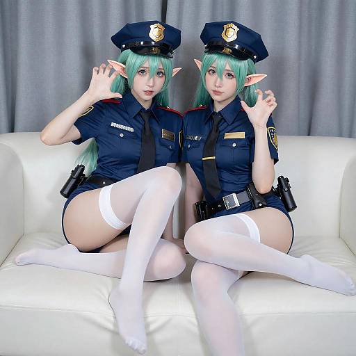 Anime Elf Cosplayers in Police Uniforms