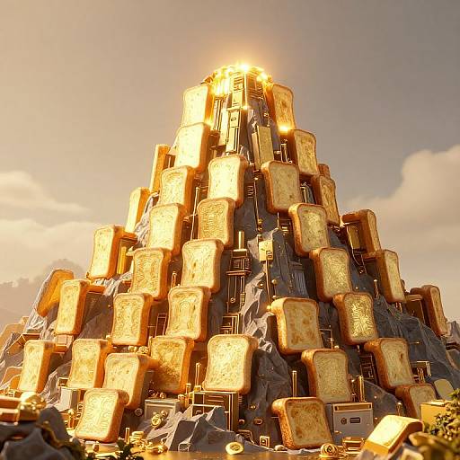 Golden Toaster Mountain Cyberpunk Fantasy