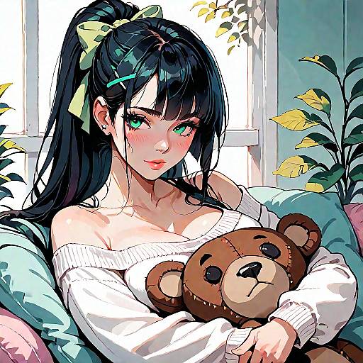 Charming Girl with Stuffed Teddy Bear