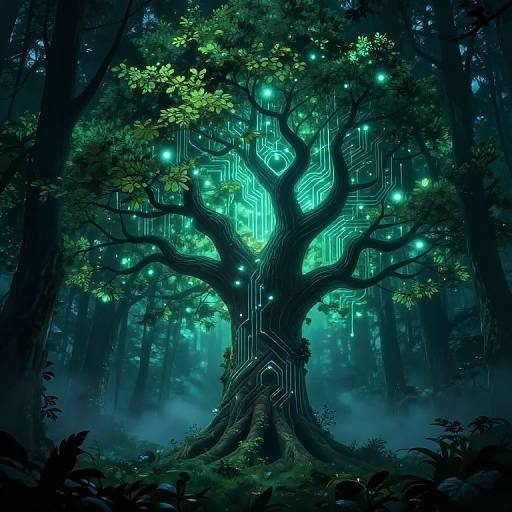 Serene Tech-Nature Fantasy Scene