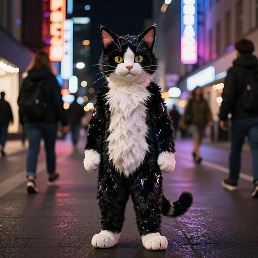 Neon Cat Costume in Urban Night
