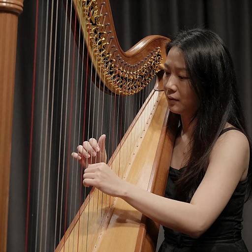 Elegant Asian Woman Playing Harp