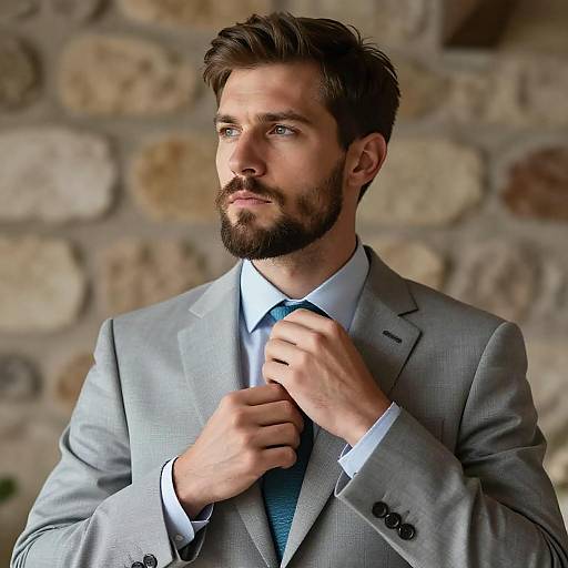 Handsome Man in Gray Suit Portrait