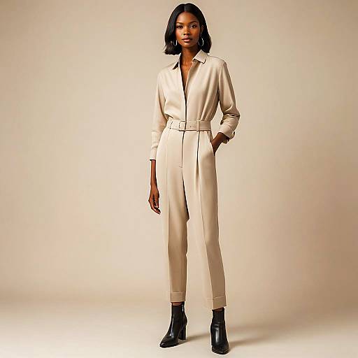 Minimalist Woman in Beige Jumpsuit