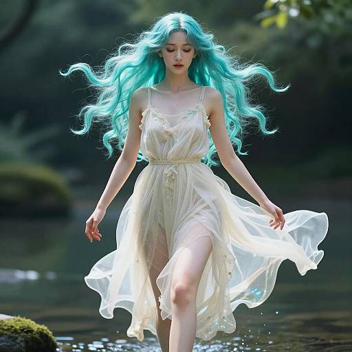 Ethereal Beauty with Aquamarine Hair