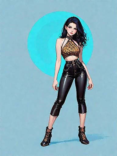 Edgy Woman in Leopard Print Halter Top and Black Faux Leather Pants