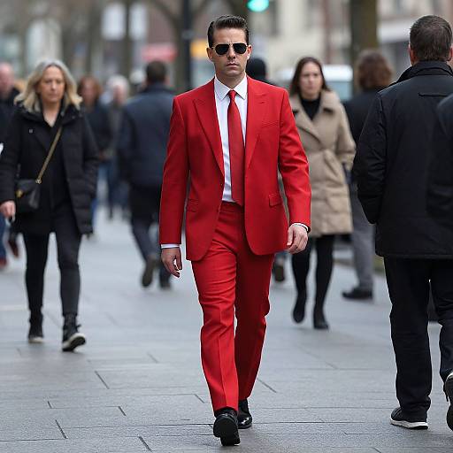 Red Hero Walking Down Street