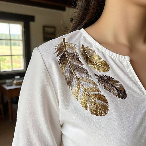 Feather Embroidered Blouse in Sunlit Cottage
