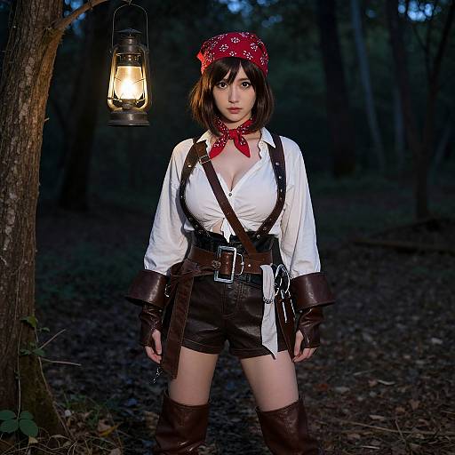Young Woman in Pirate Costume at Dusk
