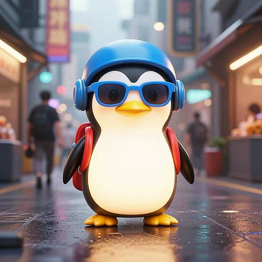 Neon Penguin Graffiti in Tech Market