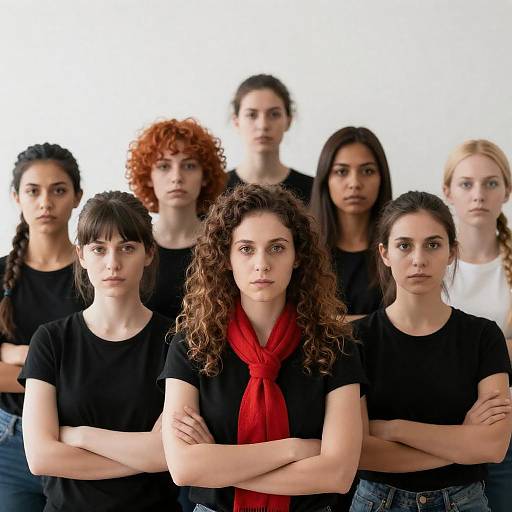 Serious Women in Black Shirts Portrait