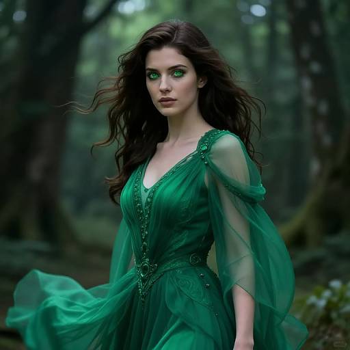 Brunette in Emerald Dress Fantasy