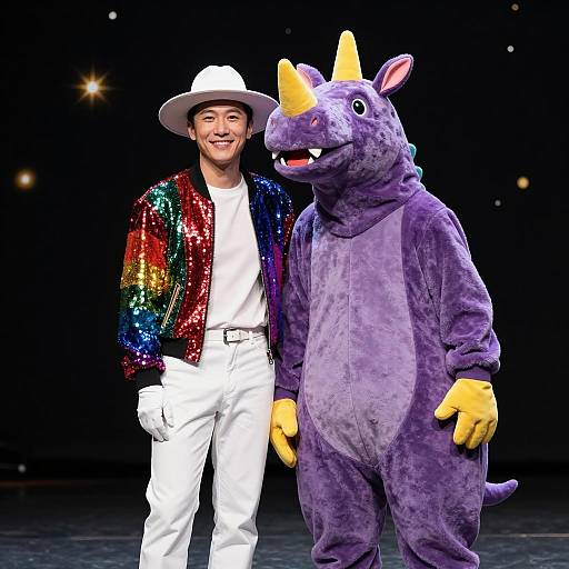 Colorful Duo on Stage with Sparkles