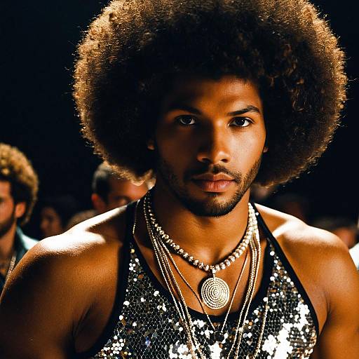Man in Disco Outfit with Afro and Jewelry
