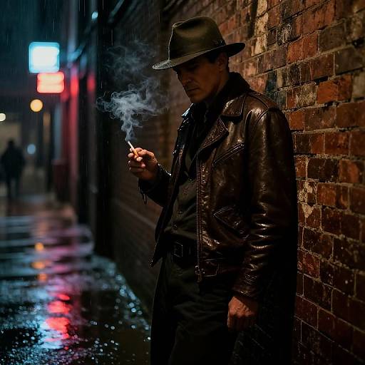Vintage Gangster in Rainy Urban Alley