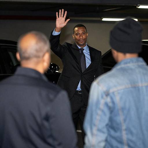 Man Waving in Dim Parking Garage