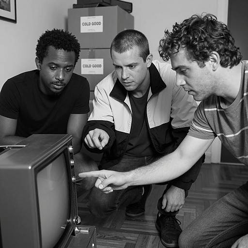 Three Men Examining Vintage Television