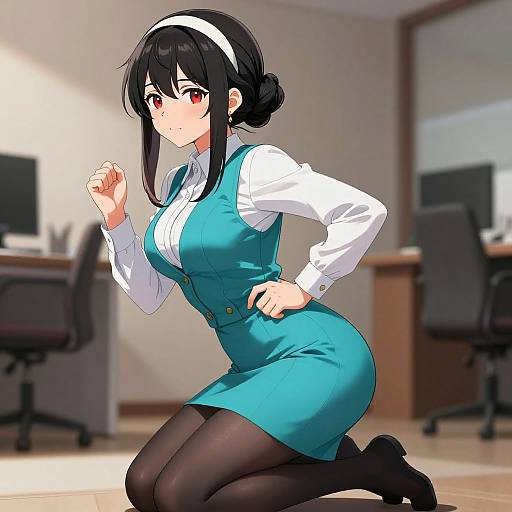 Elegant Anime Office Girl Pose