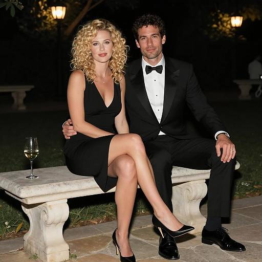 Romantic Night: Elegant Couple on Bench