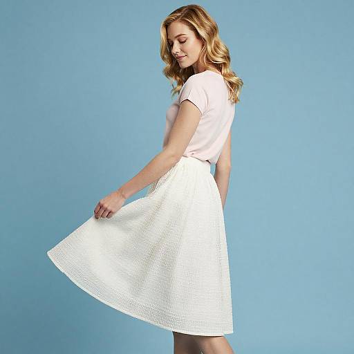 Blonde Woman in Pink and White Outfit