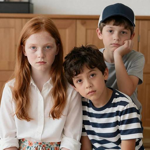 Three thoughtful children portrait