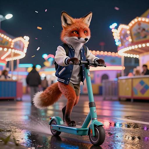 Neon Carnival Fox on Teal Scooter
