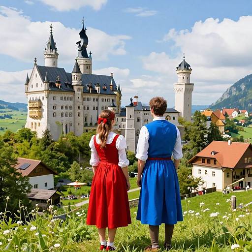 Vibrant Figures in Bavarian Landscape