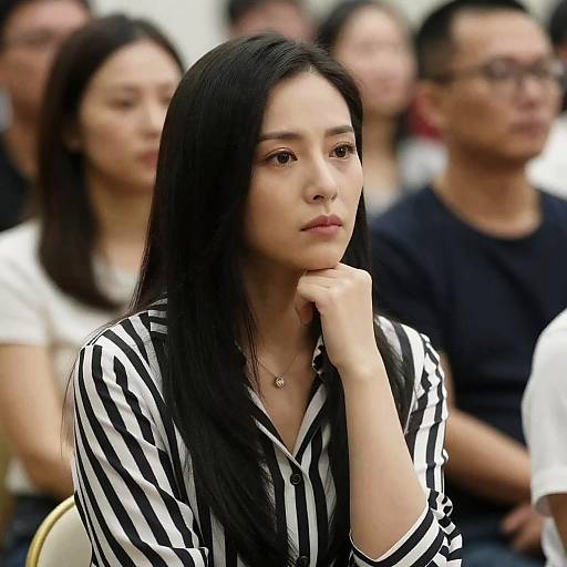 Serious Woman in a Crowded Space