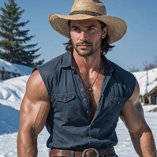 Muscular Male Portrait with Straw Hat