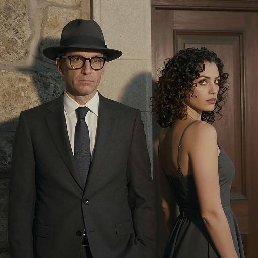 Man and Woman in Elegant Attire by Door