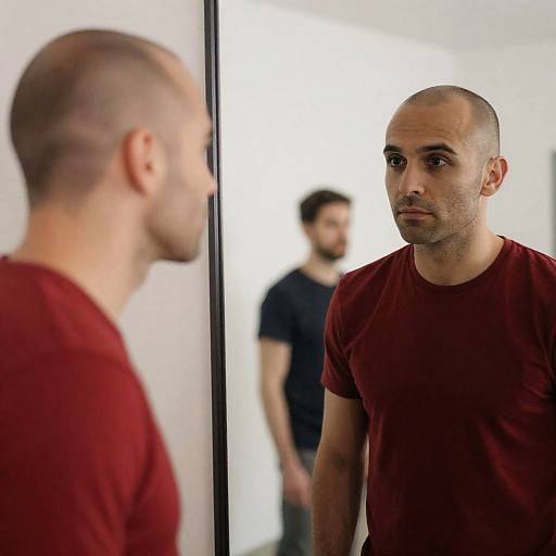 Man Looking at Reflection in Window