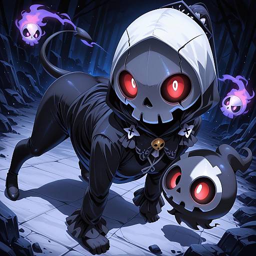 Illustration of Duskull, pokemon in the style of Magukappu